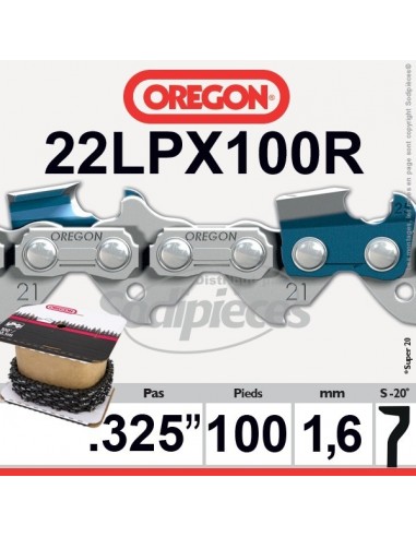 Rouleau de chaîne tronçonneuse 22LPX100R OREGON Super 20. 325. 1,6mm. 100 pieds"