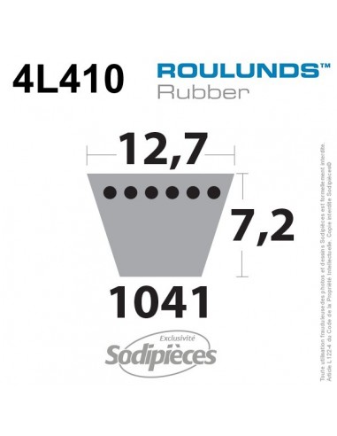 Courroie tondeuse 4L410 Roulunds Continental 12,7 x 7,2 x 1041 mm