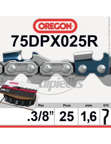 Rouleau de chaîne tronçonneuse 75DPX025R OREGON S-70. 3/8. 1,6mm. Rouleau de 25 pieds"