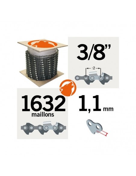 Chaîne tronçonneuse KERWOOD 100 pieds 3/8", 1,1mm