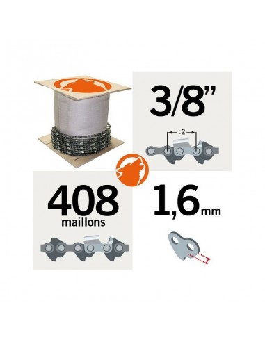 Chaîne tronçonneuse KERWOOD 25 pieds 3/8", 1,6mm