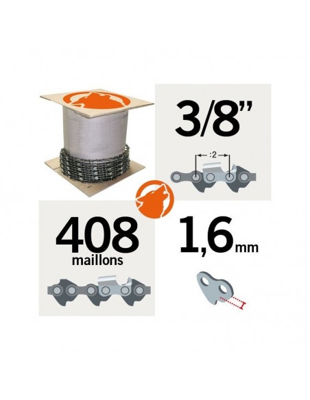 Chaîne tronçonneuse KERWOOD 25 pieds 3/8", 1,6mm
