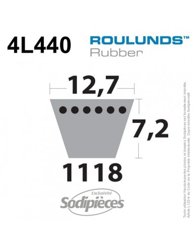 Courroie tondeuse 4L440 Roulunds Continental 12,7 x 7,2 x 1118 mm