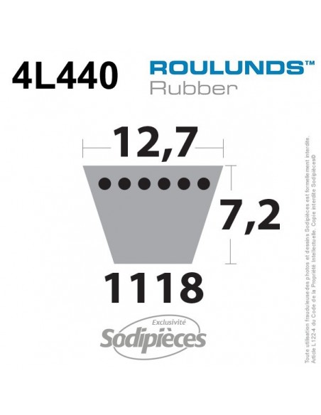 Courroie tondeuse 4L440 Roulunds Continental 12,7 x 7,2 x 1118 mm
