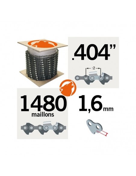 Chaîne tronçonneuse KERWOOD 100 pieds 0.404", 1,6mm