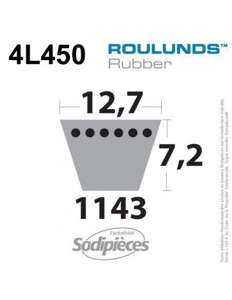 Courroie tondeuse 4L450 Roulunds Continental 12,7 x 7,2 x 1143 mm