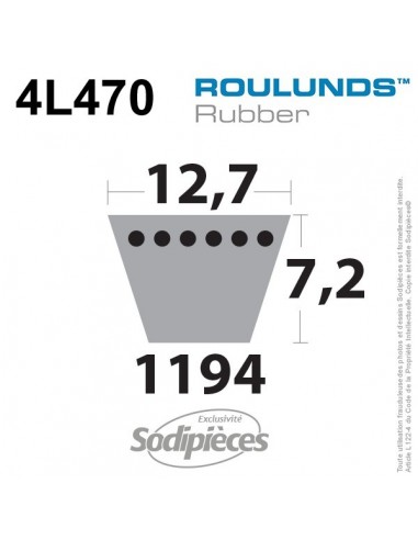 Courroie tondeuse 4L470 Roulunds Continental 12,7 x 7,2 x 1194 mm
