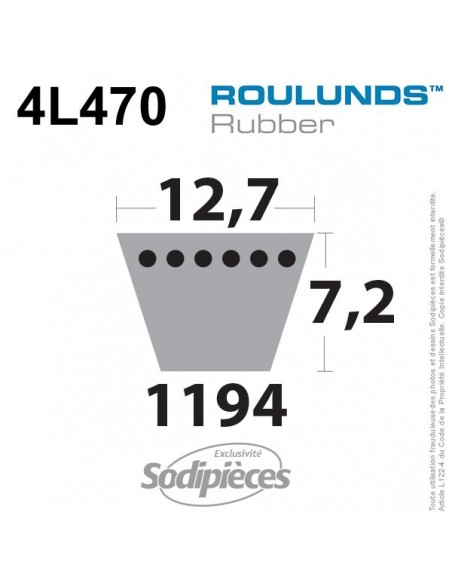 Courroie tondeuse 4L470 Roulunds Continental 12,7 x 7,2 x 1194 mm