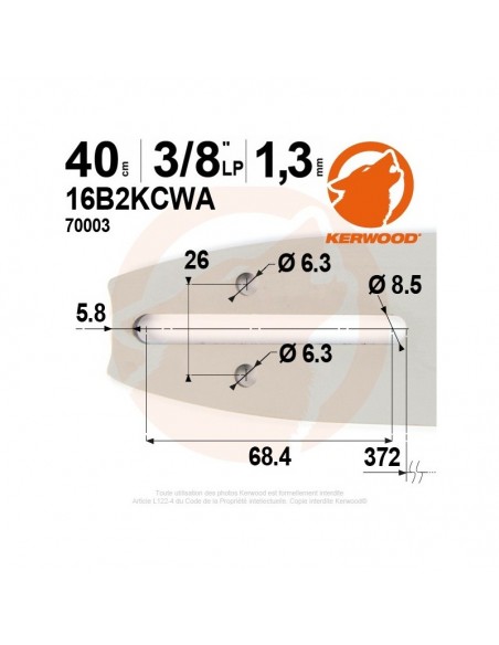 Guide tronçonneuse Kerwood. 40 cm. 3/8LP. 1,3 mm"