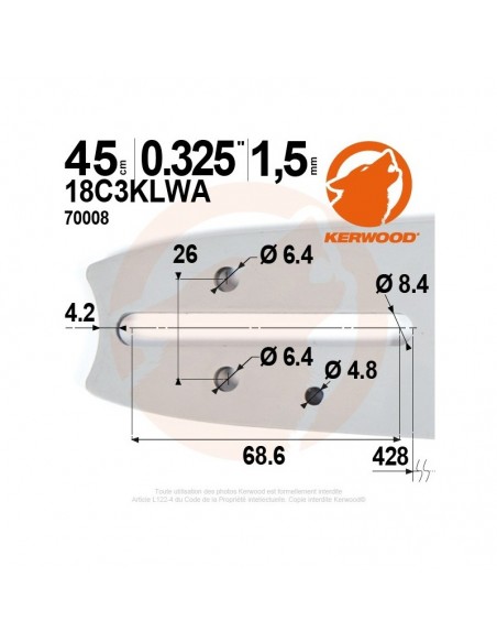 Guide tronçonneuse Kerwood. 45 cm. 0,325. 1,5 mm"
