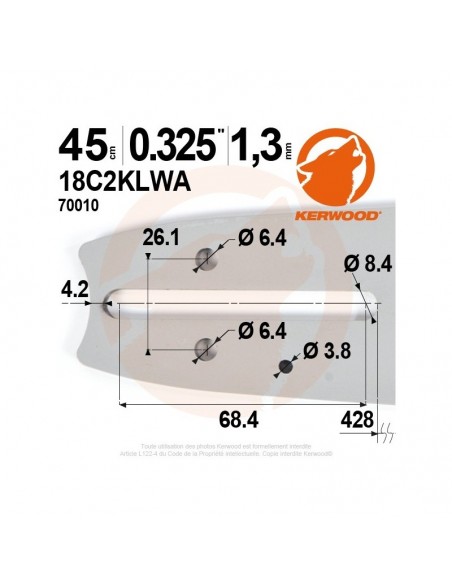 Guide tronçonneuse Kerwood. 45 cm. 0,325. 1,3 mm"