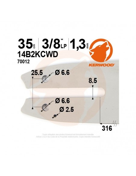 Guide tronçonneuse Kerwood. 35 cm, 3/8LP. 1,3 mm"