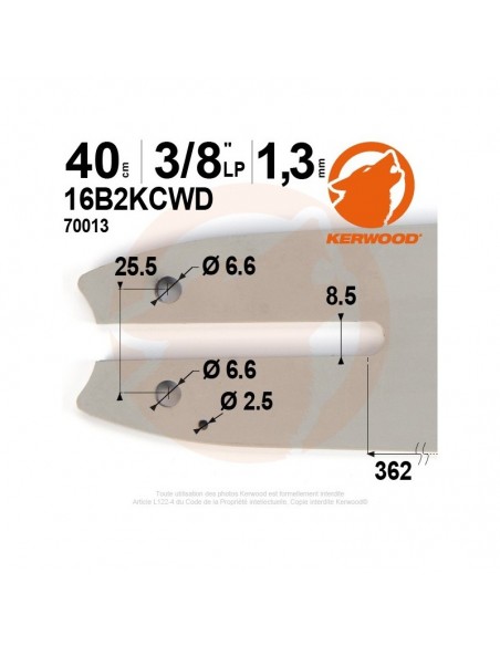 Guide tronçonneuse Kerwood. 40 cm. 3/8LP. 1,3 mm"