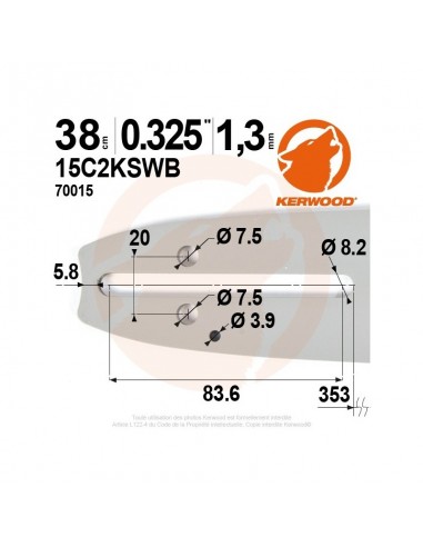 Guide tronçonneuse Kerwood. 38 cm. 0,325. 1,3 mm"