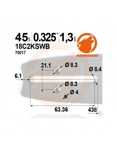 Guide tronçonneuse Kerwood. 45 cm. 0,325. 1,3 mm"