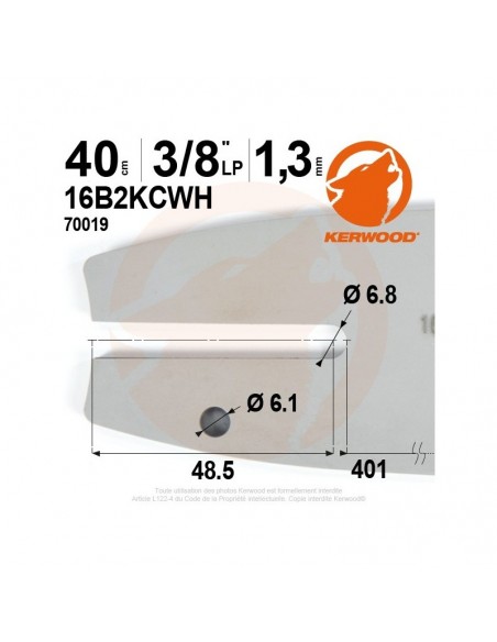 Guide tronçonneuse Kerwood. 40 cm. 3/8LP. 1,3 mm"