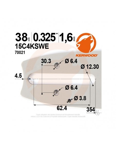Guide tronçonneuse Kerwood. 38cm. 0,325. 1,6 mm"
