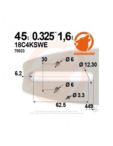 Guide tronçonneuse Kerwood. 45cm, 0,325.1,6 mm"