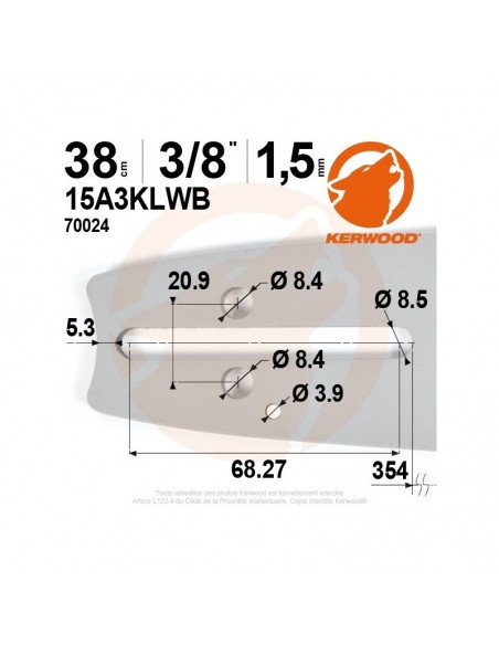 Guide tronçonneuse Kerwood. 38 cm. 3/8. 1,5 mm"