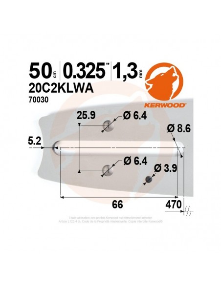Guide tronçonneuse Kerwood. 50 cm. 0,325. 1,3 mm"