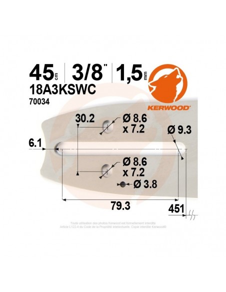 Guide tronçonneuse Kerwood. 45cm. 3/8. 1,5 mm"