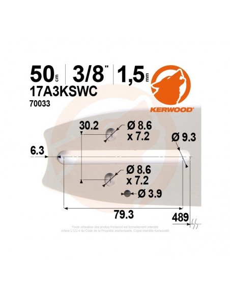 Guide tronçonneuse kerwood. 50cm. 3/8. 1,5 mm"