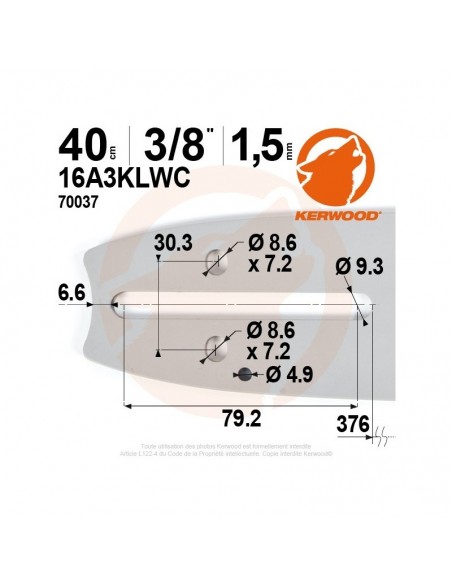 Guide tronçonneuse Kerwood. 40 cm. 3/8. 1,5 mm"