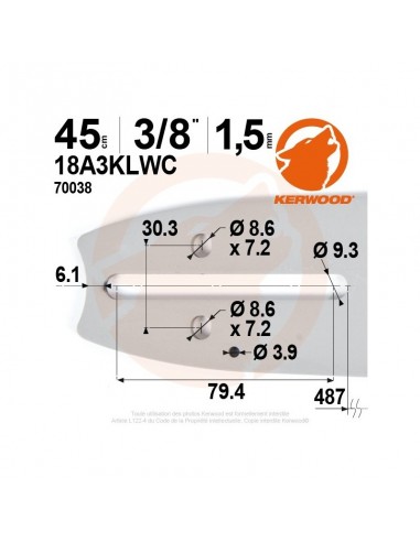 Guide tronçonneuse Kerwood. 45 cm. 3/8. 1,5 mm"