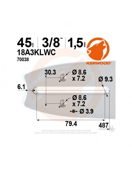 Guide tronçonneuse Kerwood. 45 cm. 3/8. 1,5 mm"