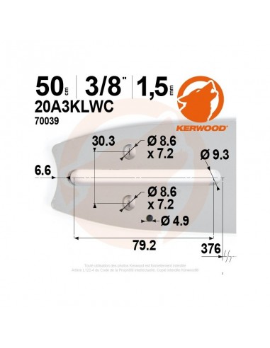 Guide tronçonneuse Kerwood. 50 cm. 3/8. 1,5 mm"