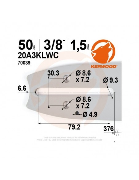 Guide tronçonneuse Kerwood. 50 cm. 3/8. 1,5 mm"