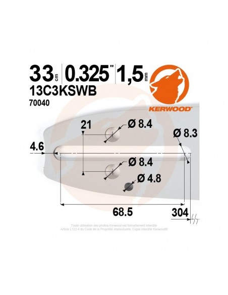 Guide tronçonneuse Kerwood. 33 cm, 0,325". 1,5 mm