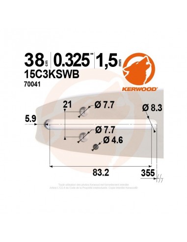 Guide tronçonneuse Kerwood. 38cm. 0,325. 1,5 mm
