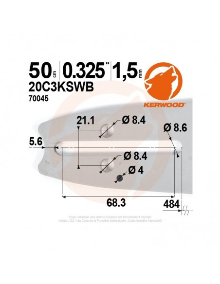 Guide tronçonneuse Kerwood. 50 cm, 0,325. 1,5 mm"