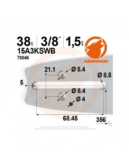 Guide tronçonneuse Kerwood. 38 cm, 0,325. 1,5 mm"