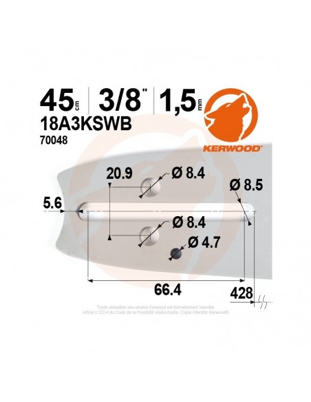 Guide tronçonneuse Kerwood. 45 cm, 3/8. 1,5 mm"