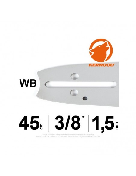 Guide tronçonneuse Kerwood. 45 cm, 3/8. 1,5 mm"