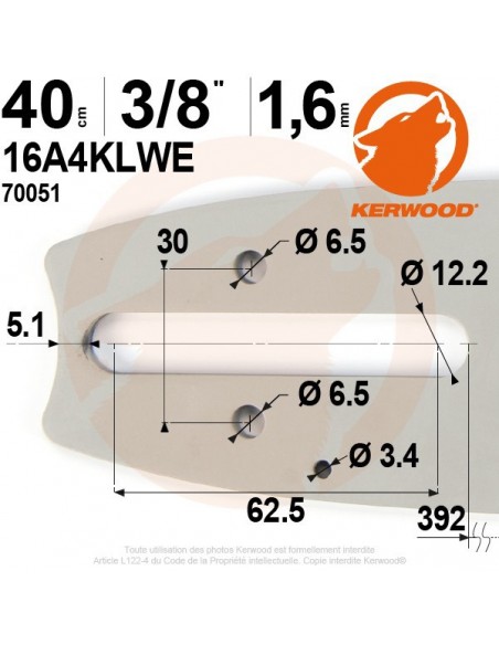Guide tronçonneuse Kerwood. 40cm, 3/8.1,6 mm"