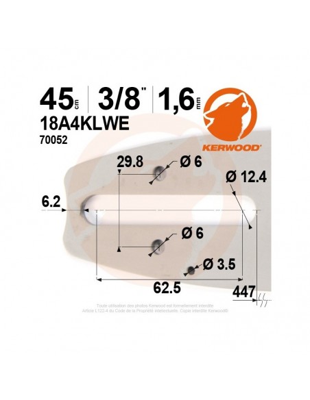 Guide tronçonneuse Kerwood. 45cm. 3/8.1,6 mm"