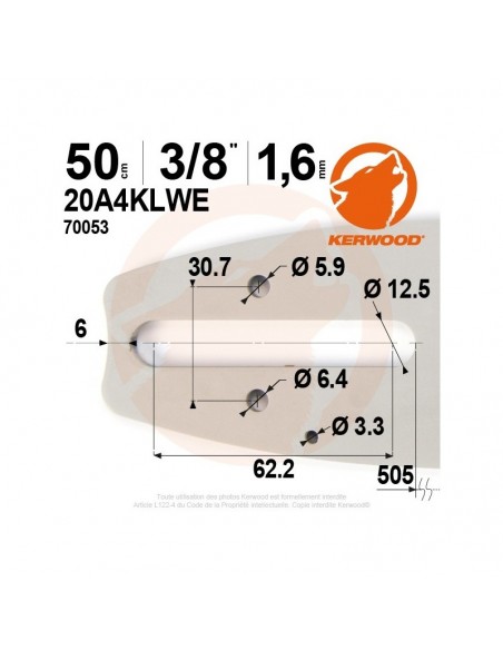 Guide tronçonneuse Kerwood. 50cm. 3/8. 1,6 mm"