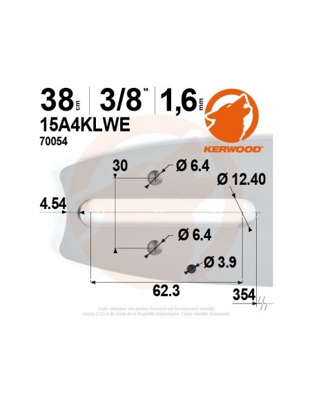 Guide tronçonneuse Kerwood. 38 cm, 3/8. 1,6 mm"