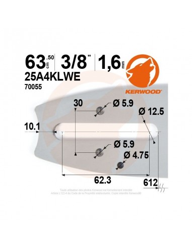 Guide tronçonneuse Kerwood. 63,50 cm, 3/8". 1,6 mm