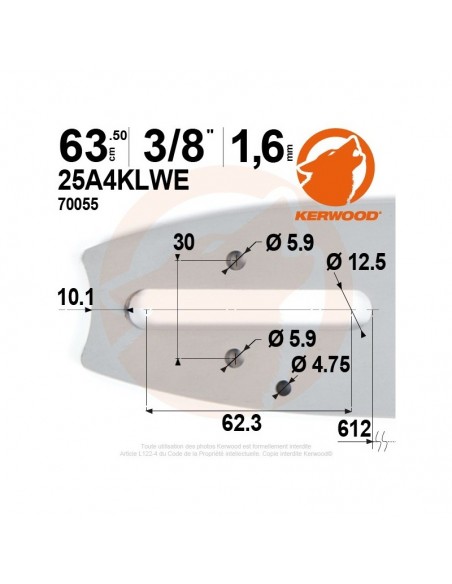 Guide tronçonneuse Kerwood. 63,50 cm, 3/8". 1,6 mm