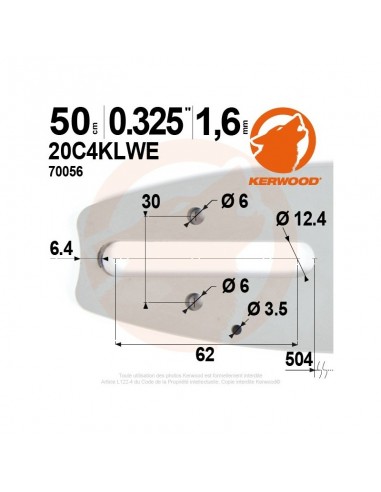 Guide tronçonneuse Kerwood. 50 cm, 0,325. 1,6 mm"