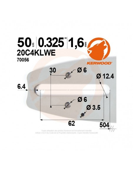 Guide tronçonneuse Kerwood. 50 cm, 0,325. 1,6 mm"