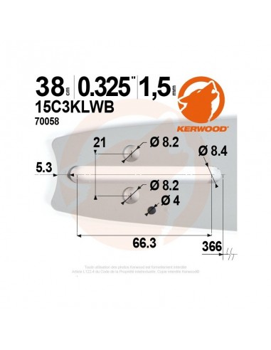 Guide tronçonneuse Kerwood. 38 cm, 0,325. 1,5 mm"