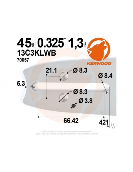Guide tronçonneuse Kerwood. 45 cm. 0,325". 1,3 mm