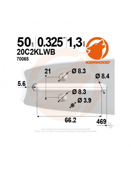 Guide tronçonneuse Kerwood. 50 cm, 0,325. 1,3 mm"