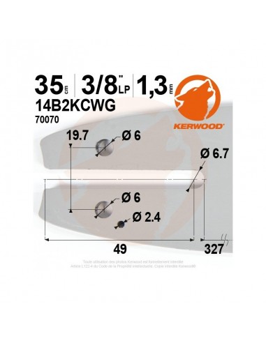 Guide tronçonneuse Kerwood. 35 cm, 3/8LP. 1,3 mm"