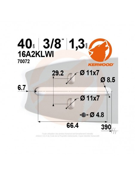Guide tronçonneuse Kerwood. 40 cm. 3/8. 1,3 mm"